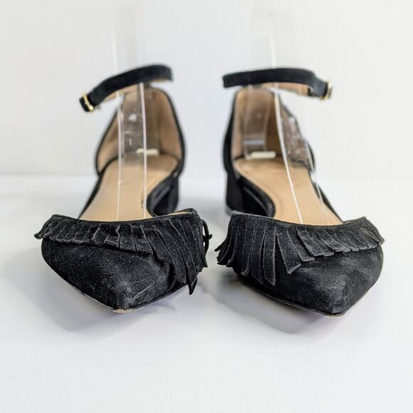 M. Gemi Shoes Womens 40 Black Suede Fringe Pointy Toe Ankle Strap Low Heel - Picture 5 of 14